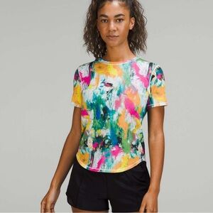 Lululemon High-Neck Running and Training T-Shirt No Limits White Multi Sz 12